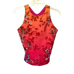 Johnny Was Emboy High Neck Compression Tank Top Floral Racerback Size M Polyeste